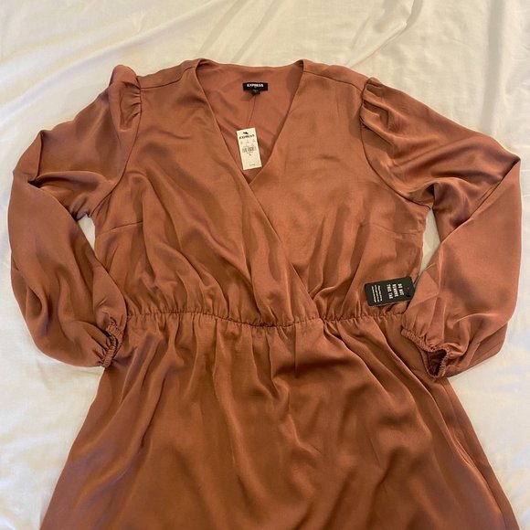 Express Satin Long Sleeve Mini Dress, Size XL, in Rust Color - Picture 5 of 7
